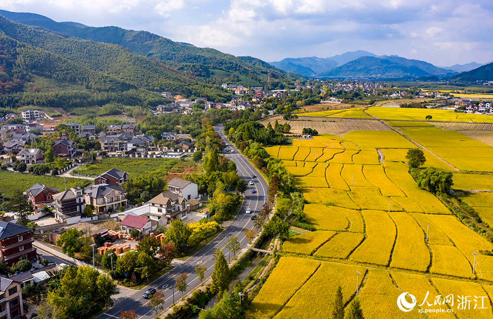 “四好農村路”穿行在美麗村莊、繁花綠樹、金色田園間，構成一幅美麗的鄉村畫卷。人民網 章勇濤攝