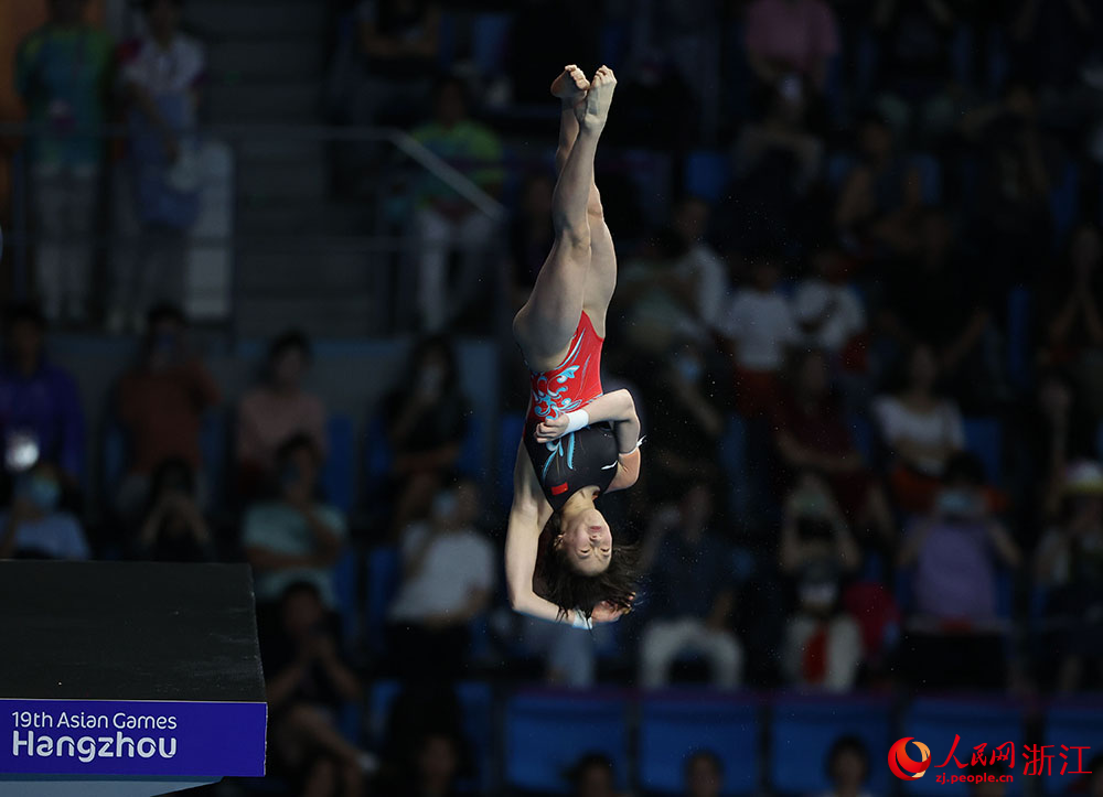 10月3日，中國隊陳芋汐在比賽中。人民網 章勇濤攝