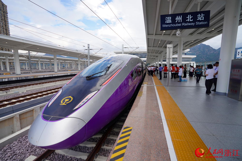 杭溫高鐵首趟列車到達溫州北站。人民網 章勇濤攝