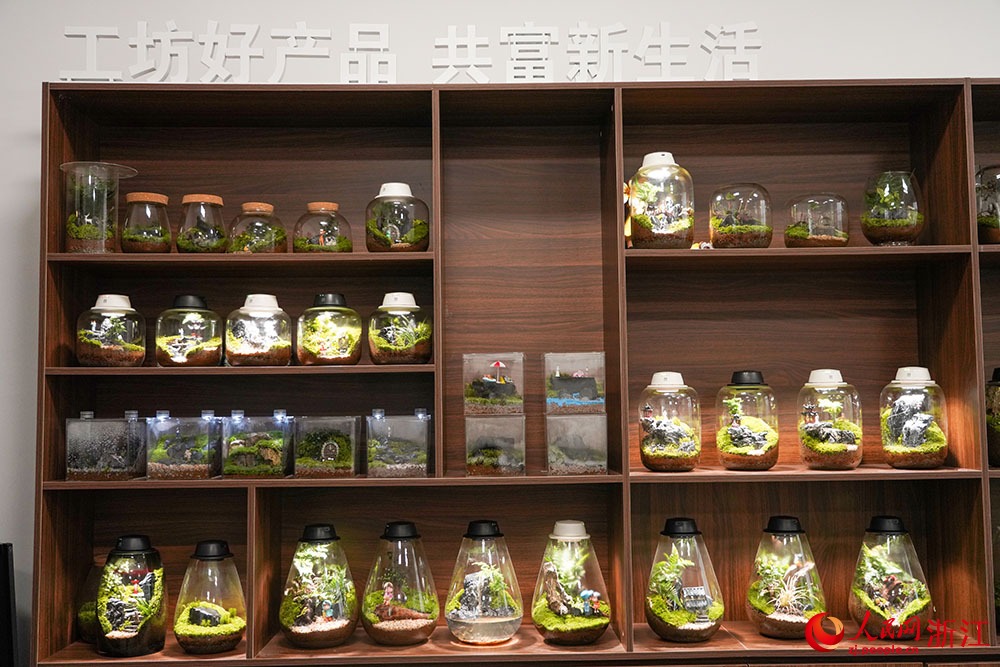 麗水市蓮都區老竹畬族鎮共富工坊內的苔蘚微瓶栽。人民網 章勇濤攝