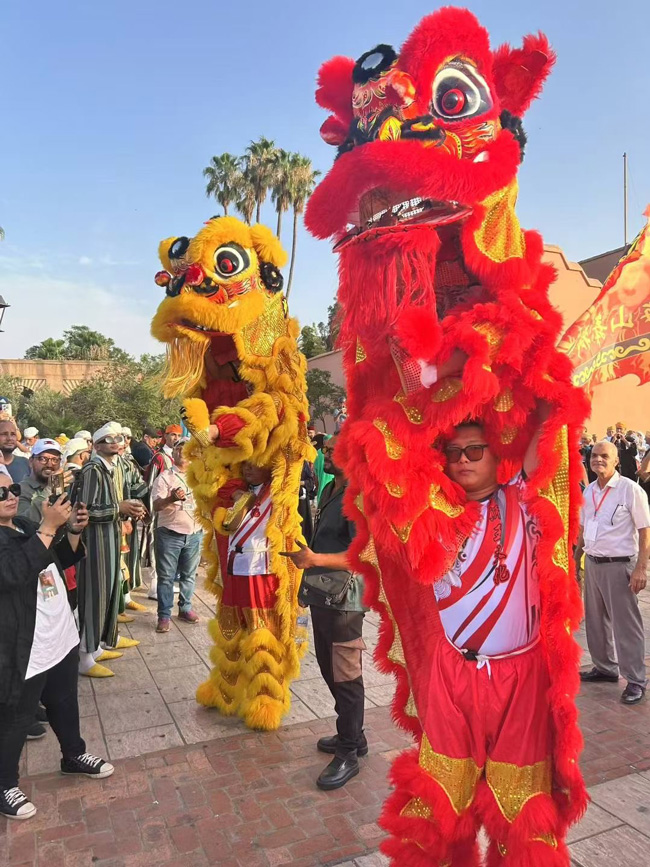 寧波梅山舞獅亮相摩洛哥藝術節。梅山街道供圖