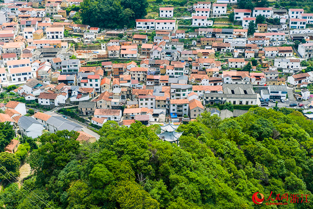空中俯瞰色彩斑斕的浙江省嵊州市長樂鎮小昆村。人民網 章勇濤攝