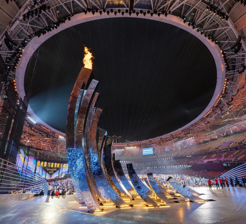 大豐實業為杭州亞運會打造的火炬塔“錢江潮涌”。余姚市委宣傳部供圖