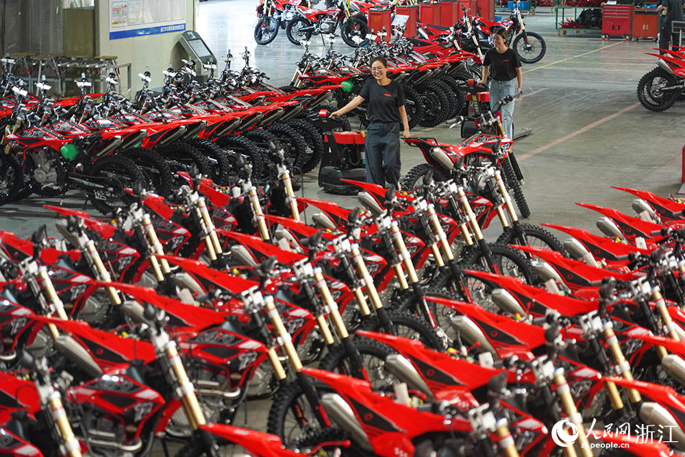 9月28日，位于浙江省麗水市縉云縣華洋賽車的生產車間里，工人們在車間里忙碌著。人民網 章勇濤攝
